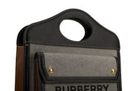0364. Burberry Check Pocket Cloth Bag, Gold Hardware7