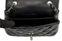 0349. Chanel Mini Black Patent, Silver Hardware