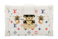 0387. Louis Vuitton White Embossed Monogram Petite Malle, Gold Hardware1