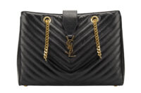0455. Saint Laurent Chain Shopping Tote, Black Caviar, Gold Hardware1