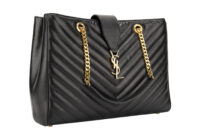 0455. Saint Laurent Chain Shopping Tote, Black Caviar, Gold Hardware2