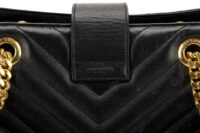 0455. Saint Laurent Chain Shopping Tote, Black Caviar, Gold Hardware9