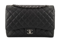 0478. Chanel Maxi Classinc Double Flap Black Caviar Leather, Silver Hardware1