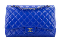 0468. Chanel Maxi Classic Blue Quilted Leather, Silver Hardware1