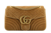 0490. Gucci Marmont Large Matelasse Brown Velvet, Gold Hardware1