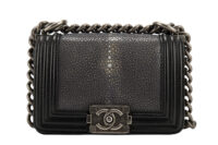 0494. Chanel Boy Bag Mini, Black Leather Stingray, Aged-tone Silver Hardware1