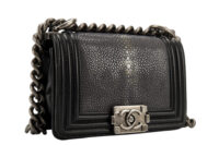 0494. Chanel Boy Bag Mini, Black Leather Stingray, Aged-tone Silver Hardware2