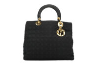 0516. Dior Lady Dior Black Cloth Handbag, Gold Hardware1