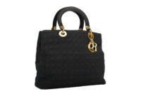 0516. Dior Lady Dior Black Cloth Handbag, Gold Hardware2