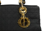 0516. Dior Lady Dior Black Cloth Handbag, Gold Hardware8