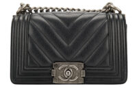 0517. Chanel Boy Bag Small, Black Leather Chevron, Aged-tone Silver Hardware1