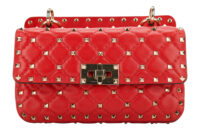 0518. Valentino Garavani Rockstud Spike Red Quilted, Gold Hardware1