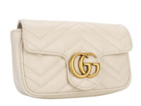 0547. Gucci GG Mini Marmont White Chevron Mattelasse Leather, Gold Hardware13