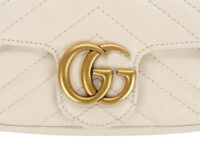 0547. Gucci GG Mini Marmont White Chevron Mattelasse Leather, Gold Hardware5