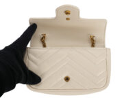 0547. Gucci GG Mini Marmont White Chevron Mattelasse Leather, Gold Hardware8