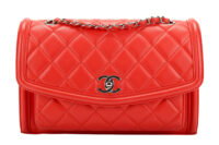 0583. Chanel Medium Geometric Flap Quilted Red Leather Silver Hardware 1