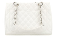 0584. Chanel Grand Shopping Tote (GST) White Caviar Leather, Silver Hardware4