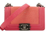 0592. Chanel Boy Bag Small, Pink Peach Stingray Leather, Ruthenium Hardware1