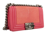 0592. Chanel Boy Bag Small, Pink Peach Stingray Leather, Ruthenium Hardware3