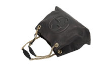 0593. Gucci Chain Tote Bag, Black Leather, Gold Hardware7