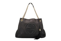 0593. Gucci Chain Tote Bag, Black Leather, Gold Hardware8