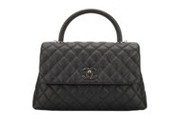 0601. Chanel Coco Handle Quilted Black Caviar Leather Flap Bag Ruthenium Hardware1