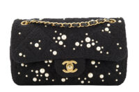 0602. Chanel Medium 22B Tweed Pearl Embellished Black Quilted Flap Bag, Gold Hardware1