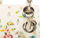 0604. Dior Lady Dior Mini White Flower Embroidered Leather6
