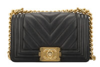 0613. Chanel Boy Bag Small, Black Chevron, Lambskin Leather, Gold Hardware1