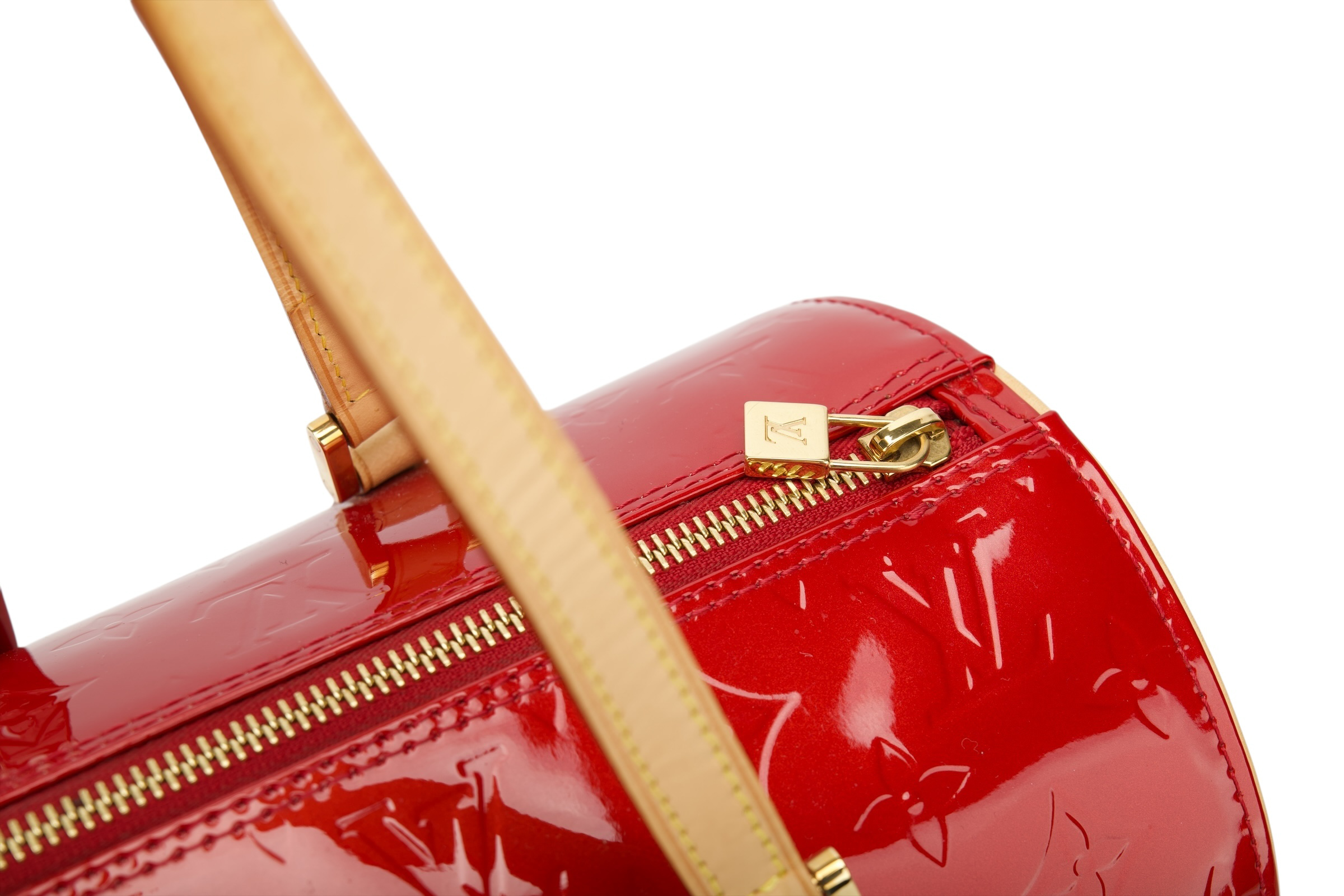 0599. Louis Vuitton Papillon 30, Red Patent Leather, Gold Hardware6