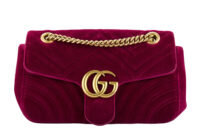 0627. Gucci Marmont Medium Coral Red Purple Velvet Gold Hardware1