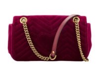0627. Gucci Marmont Medium Coral Red Purple Velvet Gold Hardware5