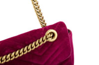 0627. Gucci Marmont Medium Coral Red Purple Velvet Gold Hardware7
