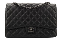 0635. Chanel Classic Maxi Double Flap Black Caviar Leather Silver Hardware-2
