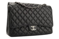 0635. Chanel Classic Maxi Double Flap Black Caviar Leather Silver Hardware-3