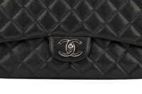 0635. Chanel Classic Maxi Double Flap Black Caviar Leather Silver Hardware-8