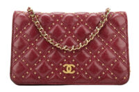 0641. Chanel Metiers D'Arts Burgundy Studded Wallet on Chain, Gold Hardware1
