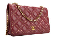 0641. Chanel Metiers D'Arts Burgundy Studded Wallet on Chain, Gold Hardware2
