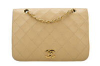 0643. Chanel Quilted Beige Leather Medium Flap Bag, Gold Hardware1
