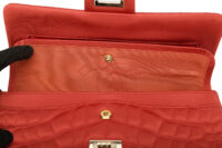 0645. Chanel 2.55 Crocodile Quilted Classic Medium Flap Bag, Red Satin13