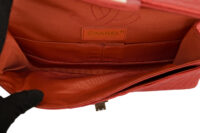 0645. Chanel 2.55 Crocodile Quilted Classic Medium Flap Bag, Red Satin15