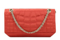 0645. Chanel 2.55 Crocodile Quilted Classic Medium Flap Bag, Red Satin5