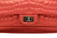 0645. Chanel 2.55 Crocodile Quilted Classic Medium Flap Bag, Red Satin9