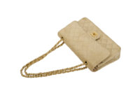0652. Chanel Vintage Classic Medium Double Flap Bag Beige Quilted Satin, Gold Hardware10