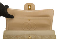 0652. Chanel Vintage Classic Medium Double Flap Bag Beige Quilted Satin, Gold Hardware13