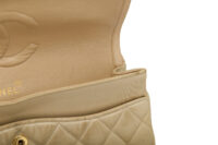 0652. Chanel Vintage Classic Medium Double Flap Bag Beige Quilted Satin, Gold Hardware15