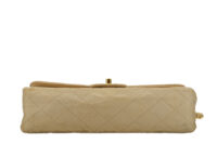 0652. Chanel Vintage Classic Medium Double Flap Bag Beige Quilted Satin, Gold Hardware6