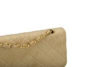 0652. Chanel Vintage Classic Medium Double Flap Bag Beige Quilted Satin, Gold Hardware8