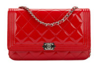0658. Chanel Boy Wallet on Chain (WOC) Red Patent Quilted Leather, Silver Hardware1