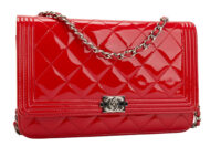 0658. Chanel Boy Wallet on Chain (WOC) Red Patent Quilted Leather, Silver Hardware2